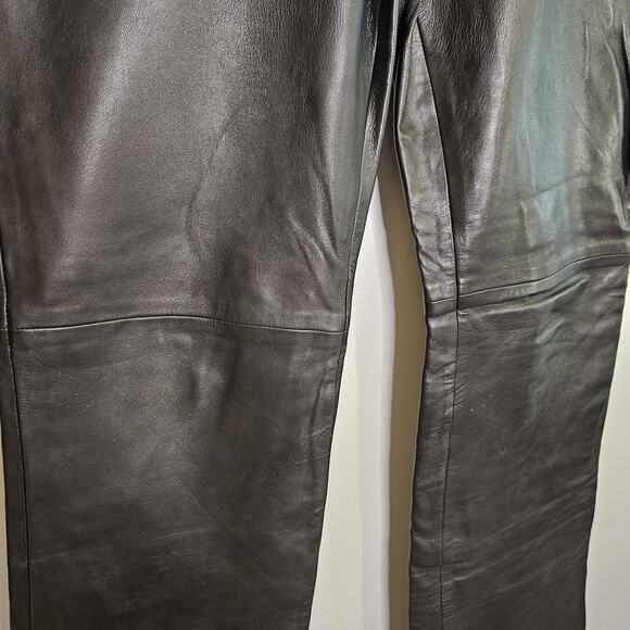 Vtg Y2k CACHE Womens 100% Leather Pants Size 8 Black Bootcut Retro Rock Boho - Picture 4 of 11